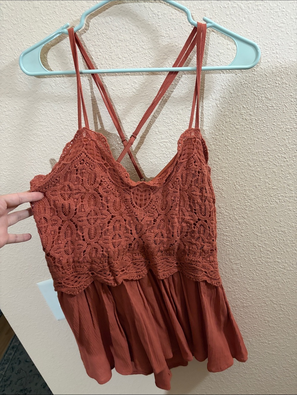 Maurice’s Lace Strappy Peplum Rust Tank Top